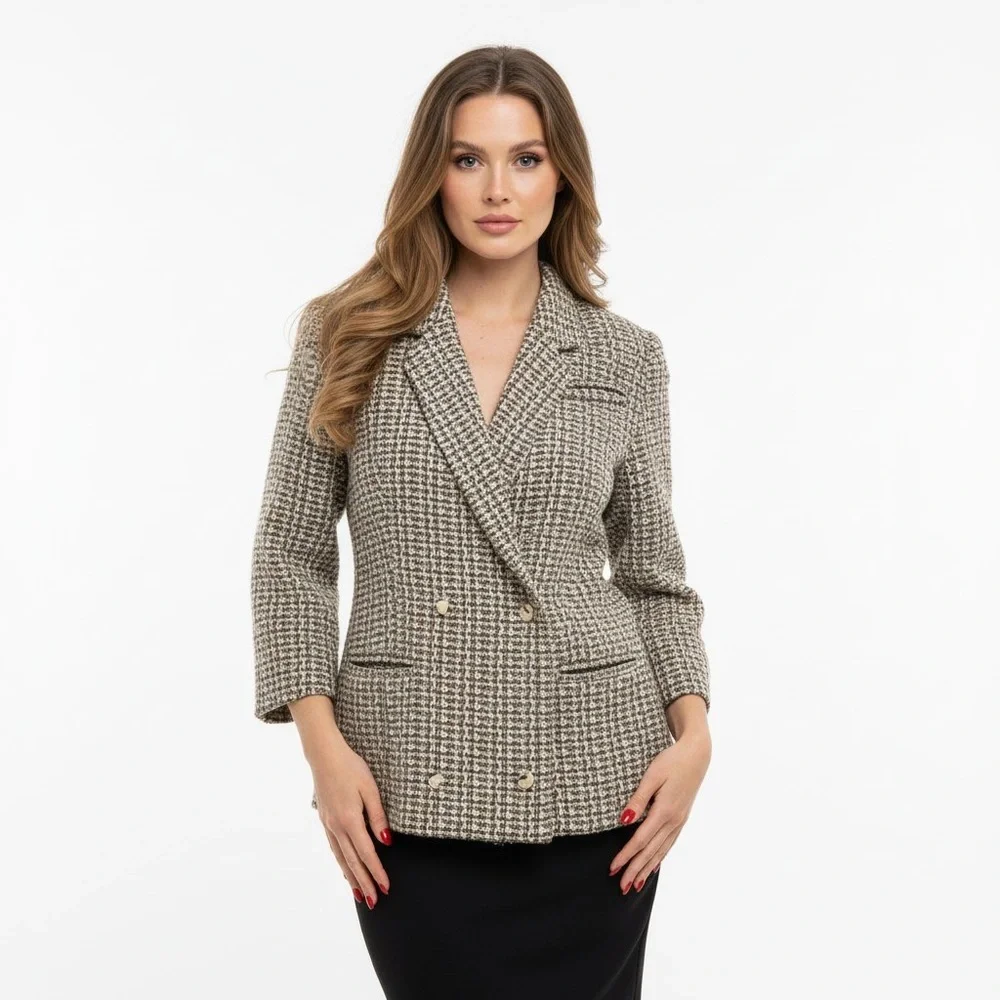 JAXSPORT TWEED BLAZER JACKET NEUTRAL PLAID WOMEN'S - Picture 1 of 6